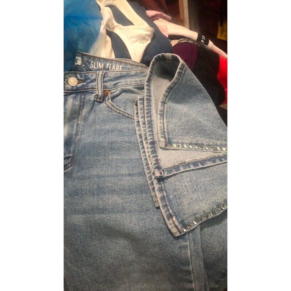 S.O.N.G. Slim Flare jeans rhinestone ankle slit bootcut 5/27